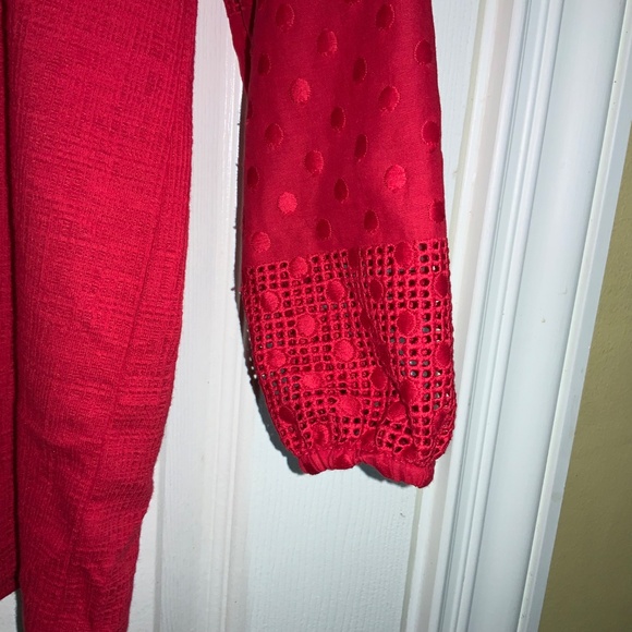 Talbots Petite red textured bateau neck Round neckline top sz PP 3/4 lace sleeve - Picture 3 of 6